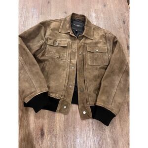 Club Monaco Collection Mens Tan Brown Goat Leather Suede Bomber Jacket Size M
